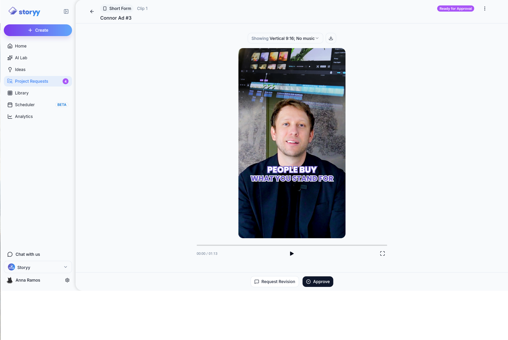 Storyy video editing interface