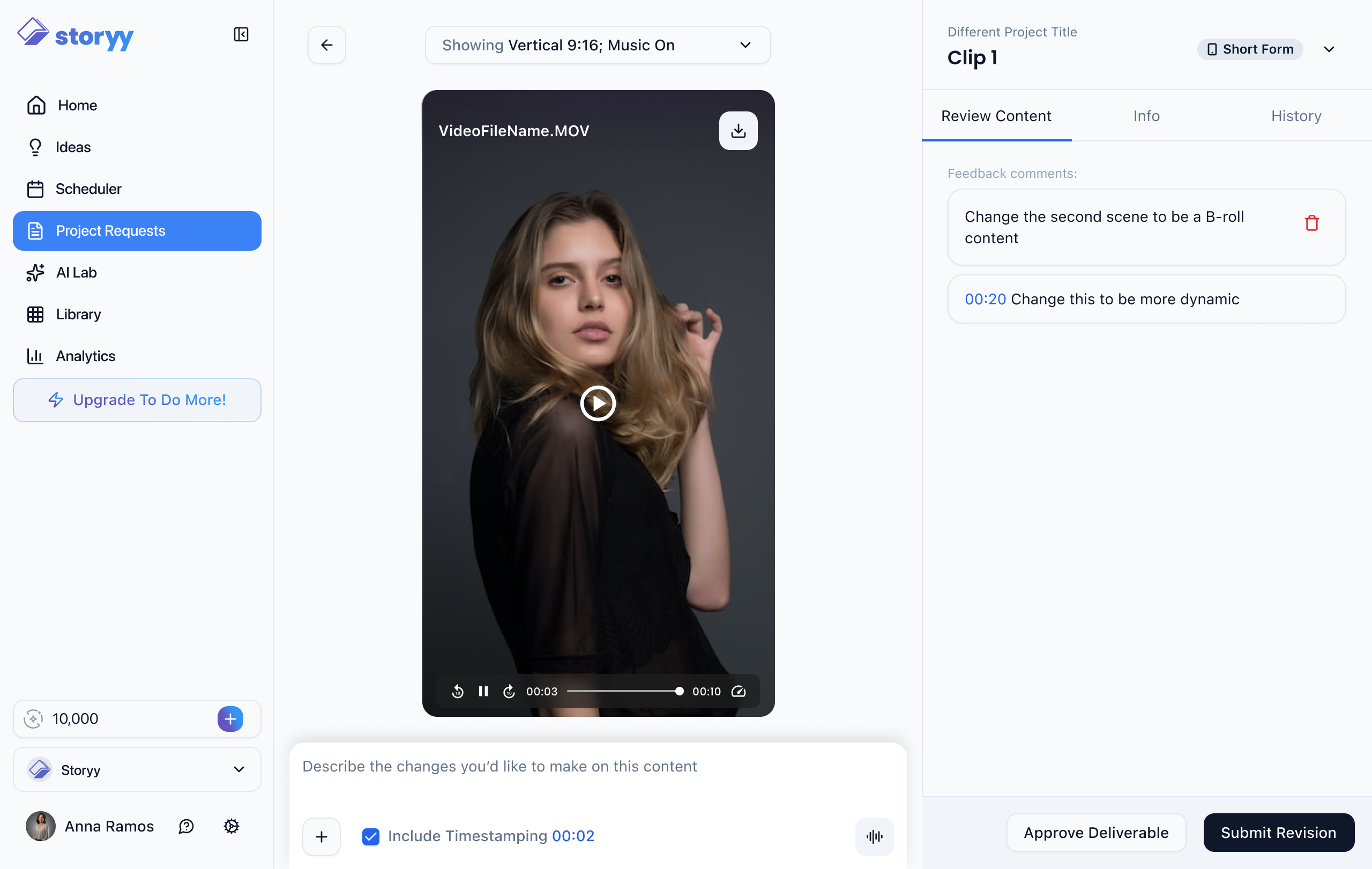 Storyy video editing interface
